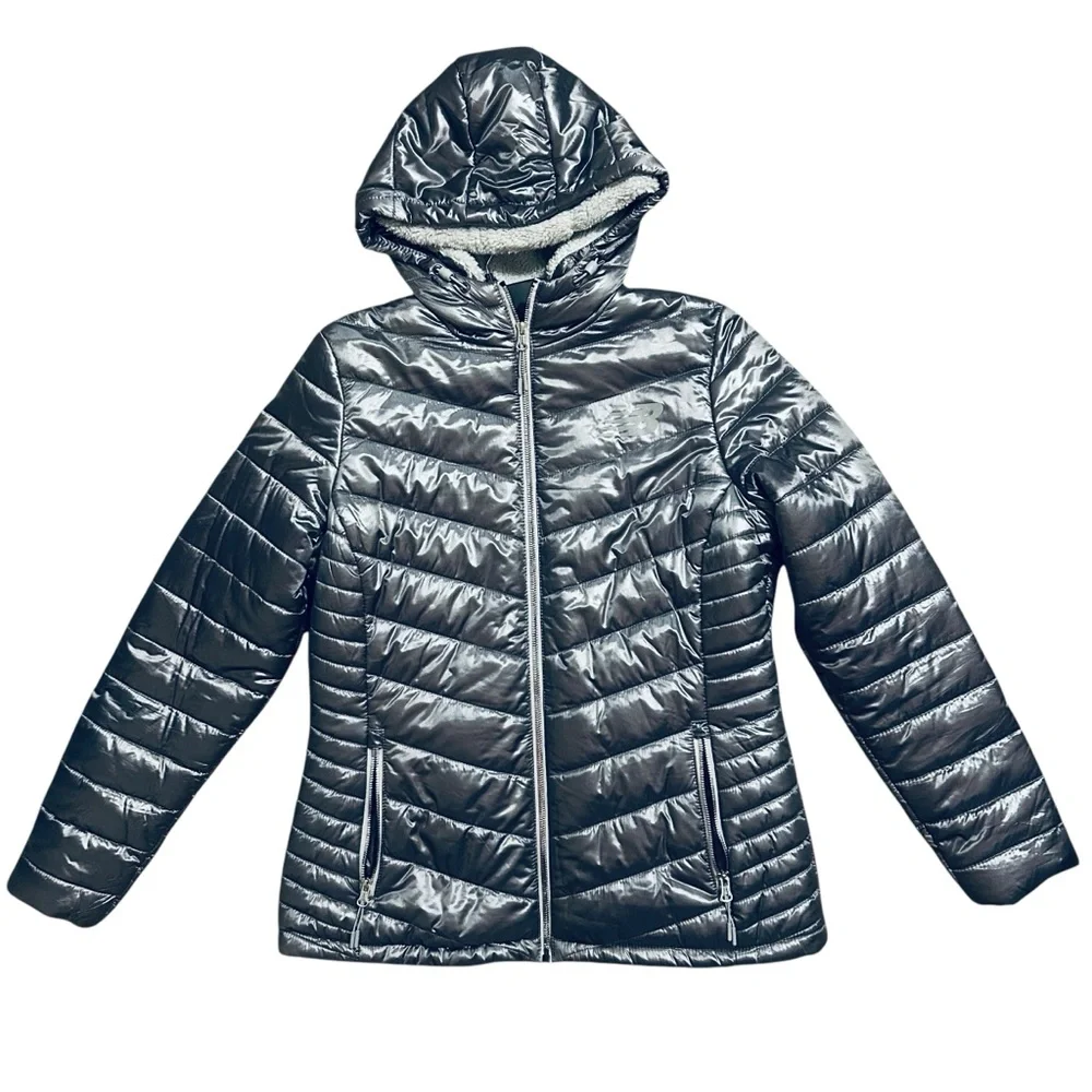 NEW BALANCE Metallic Quilted Sherpa Lined Puffer Coat L